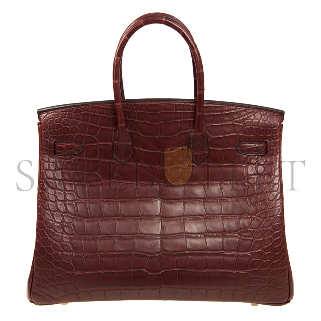 HERMÈS MASTER BIRKIN 35 MATT CROCODILE LEATHER BORDEAUX RED GOLD BUCKLE H041367CK3J (35*28*18cm)